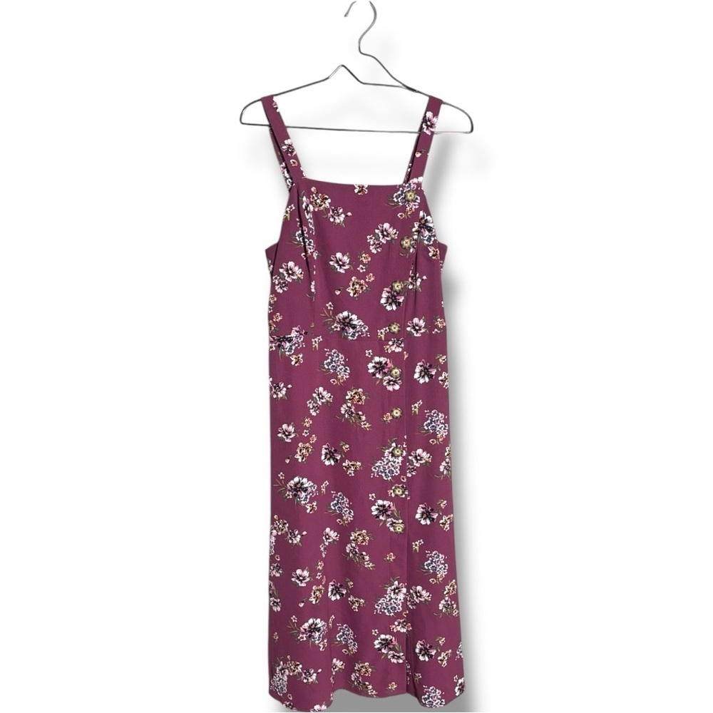 Xhilaration Chic Floral Burgundy Front Buttons Rouched Back Midi Dress - Picture 16 of 16